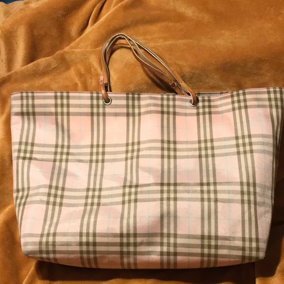 Burberry London Pink Nova Check Tote Shopper Distressed - Picture 1 of 15